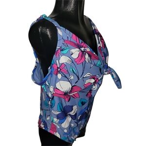 Xhilaration Blue Floral One-Piece Swimsuit with Pink & White Accents 22W
